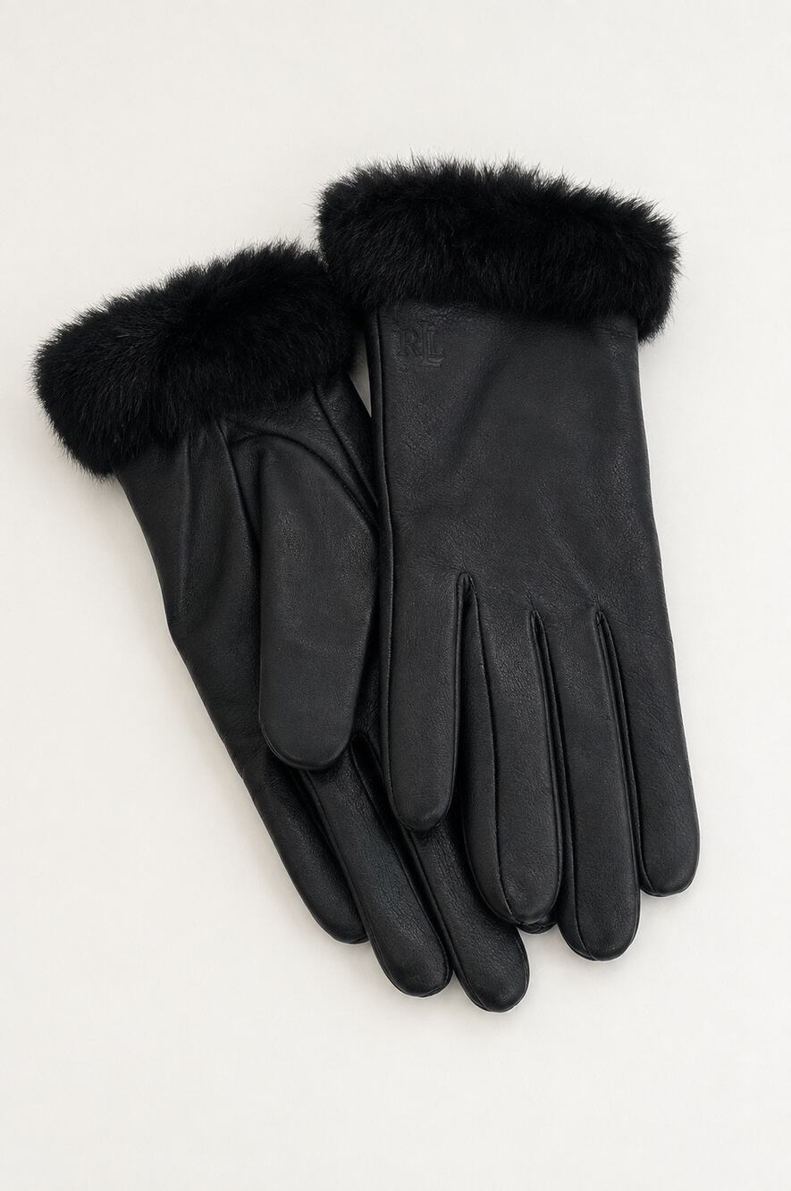 Lauren Ralph Lauren Black Sheep Leather Faux Fur Cuff Gloves M/M
